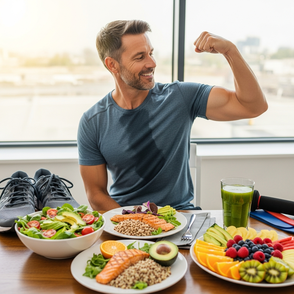 Illustration of 40대 피로 회복 식단 & 운동: 활력 되찾는 최고의 방법