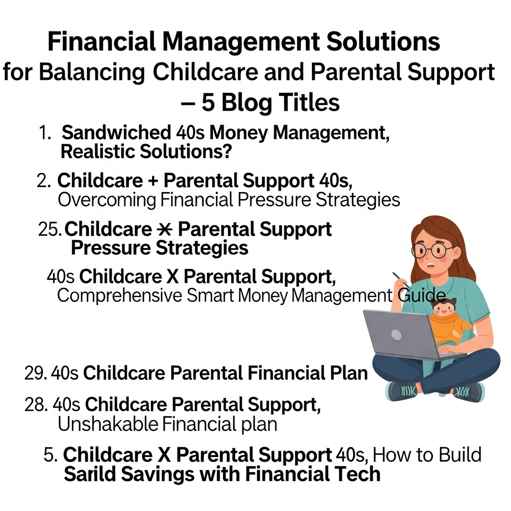 Illustration of ## 육아와 부모부양이 겹친 40대의 돈 관리 해법 - 블로그 제목 5가지 1. **샌드위치 40대 돈 관리, 현실적인 해법은?** (26자) * *반영*: '샌드위치 40대'로 육아와 부양을 모